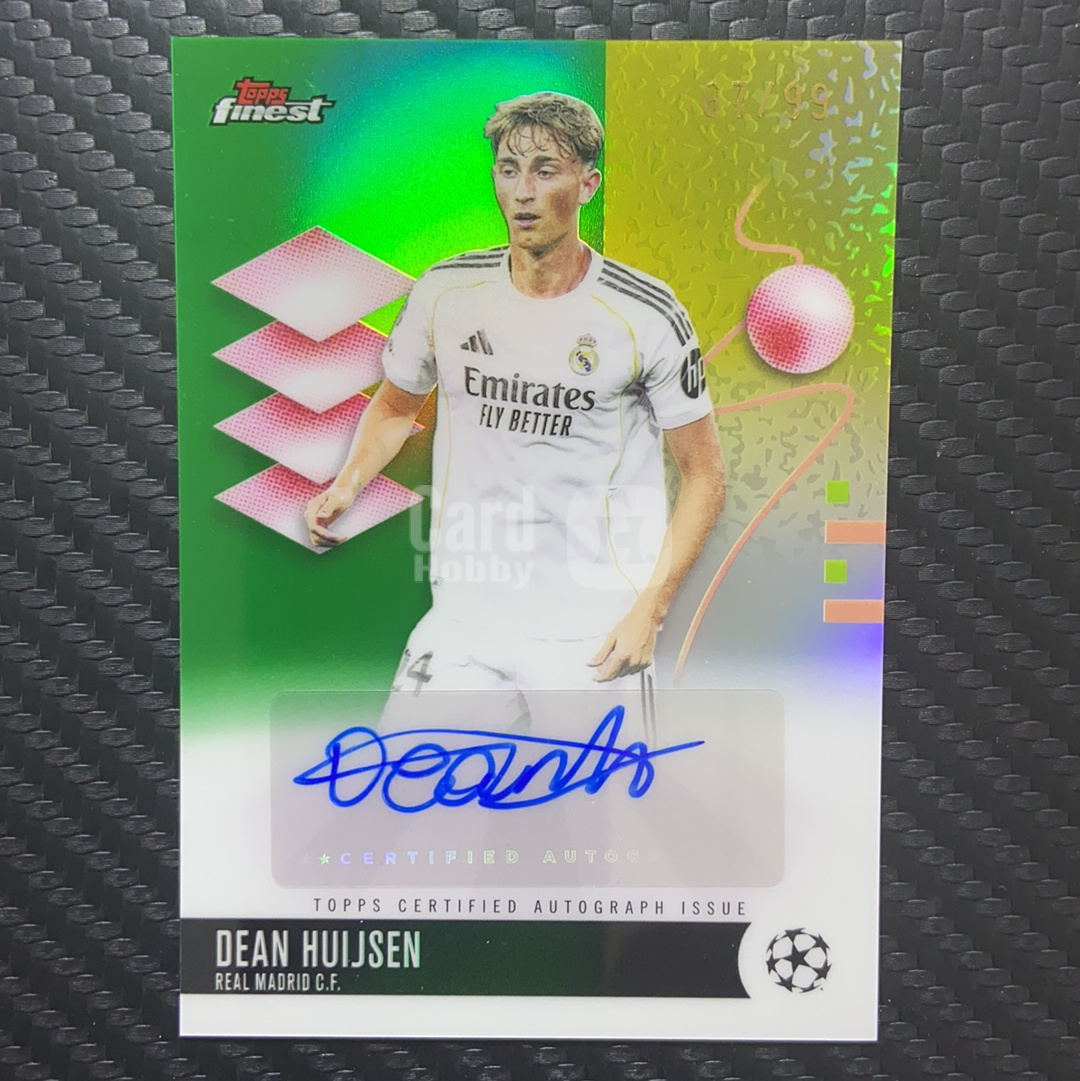 2025-26 Topps Finest 卡品如图(一哥) Dean Huijsen 迪恩 许伊森 皇马 欧冠 签字 绿折 67/99编