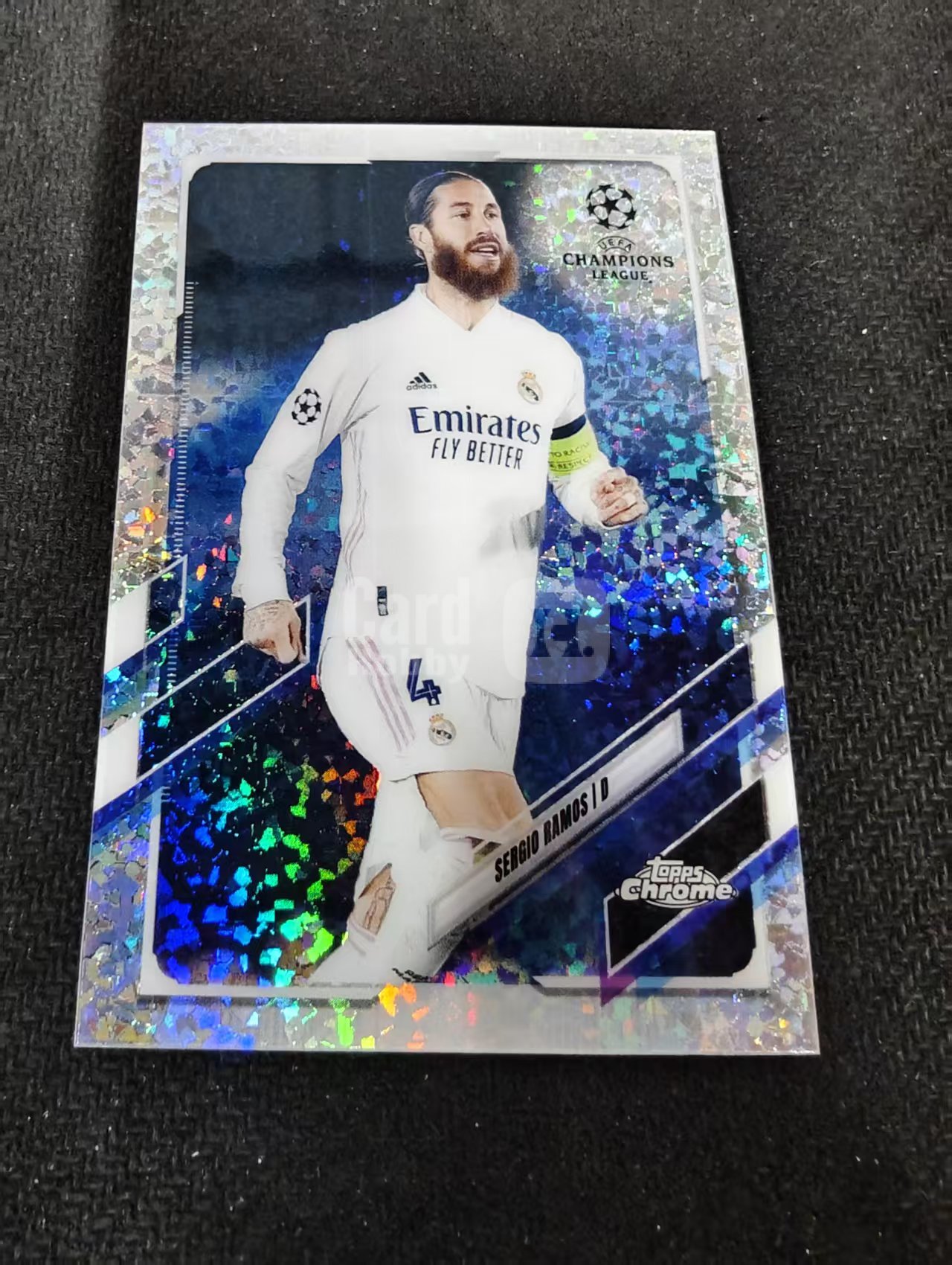 【可合并,不累计】 2021 Topps Chrome Sergio Ramos 塞尔吉奥 拉莫斯 水爷 皇家马德里 欧冠 碎花折 碎点折 划痕 边角瑕疵 #92