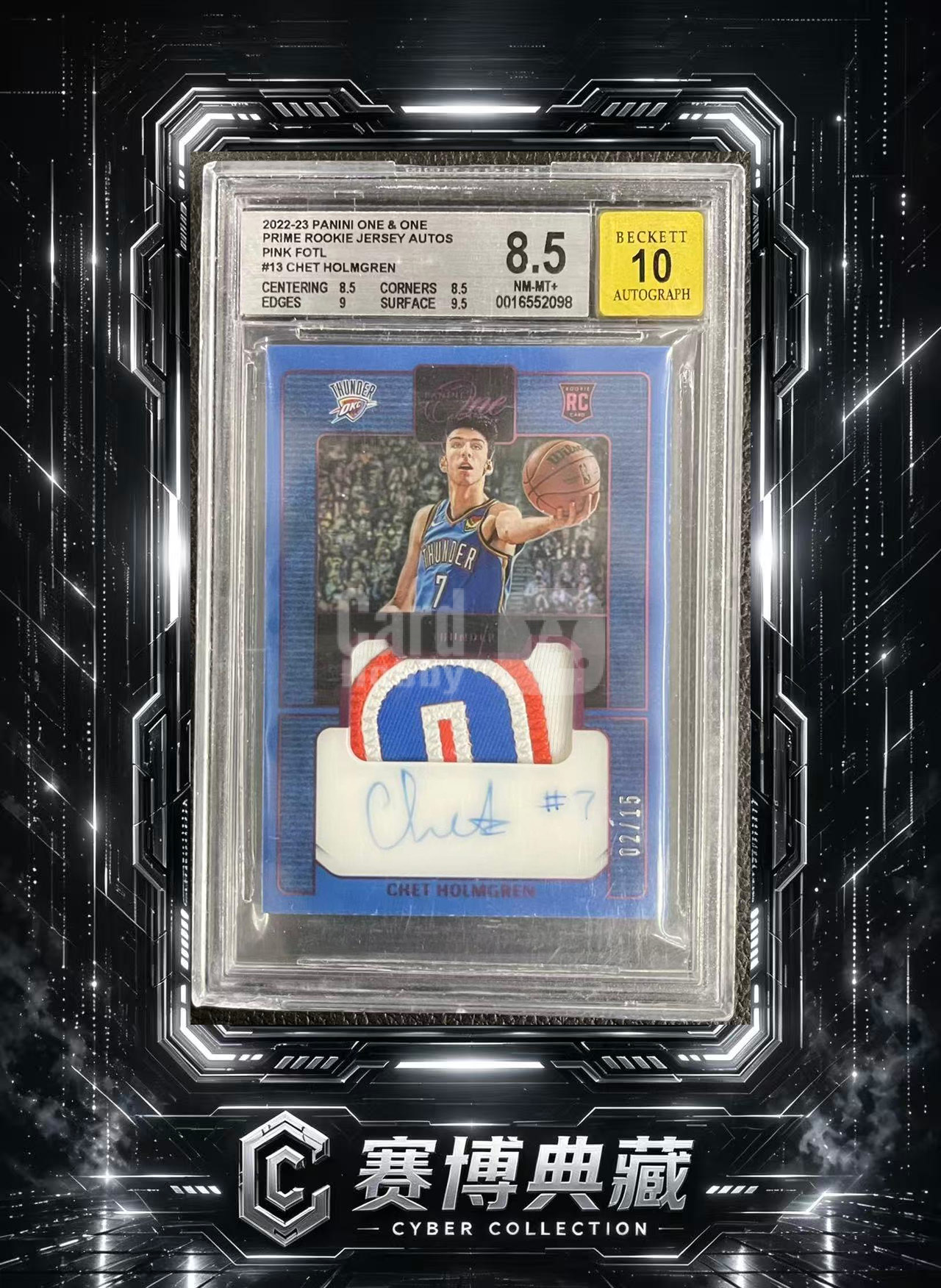 2022-23 Panini One and One Chet Holmgren 【赛博典藏】 雷霆 切特 霍姆格伦 /15编 rpa 签字卡签 BGS8.5/10 金标 新秀rc 微瑕如图 #DE#
