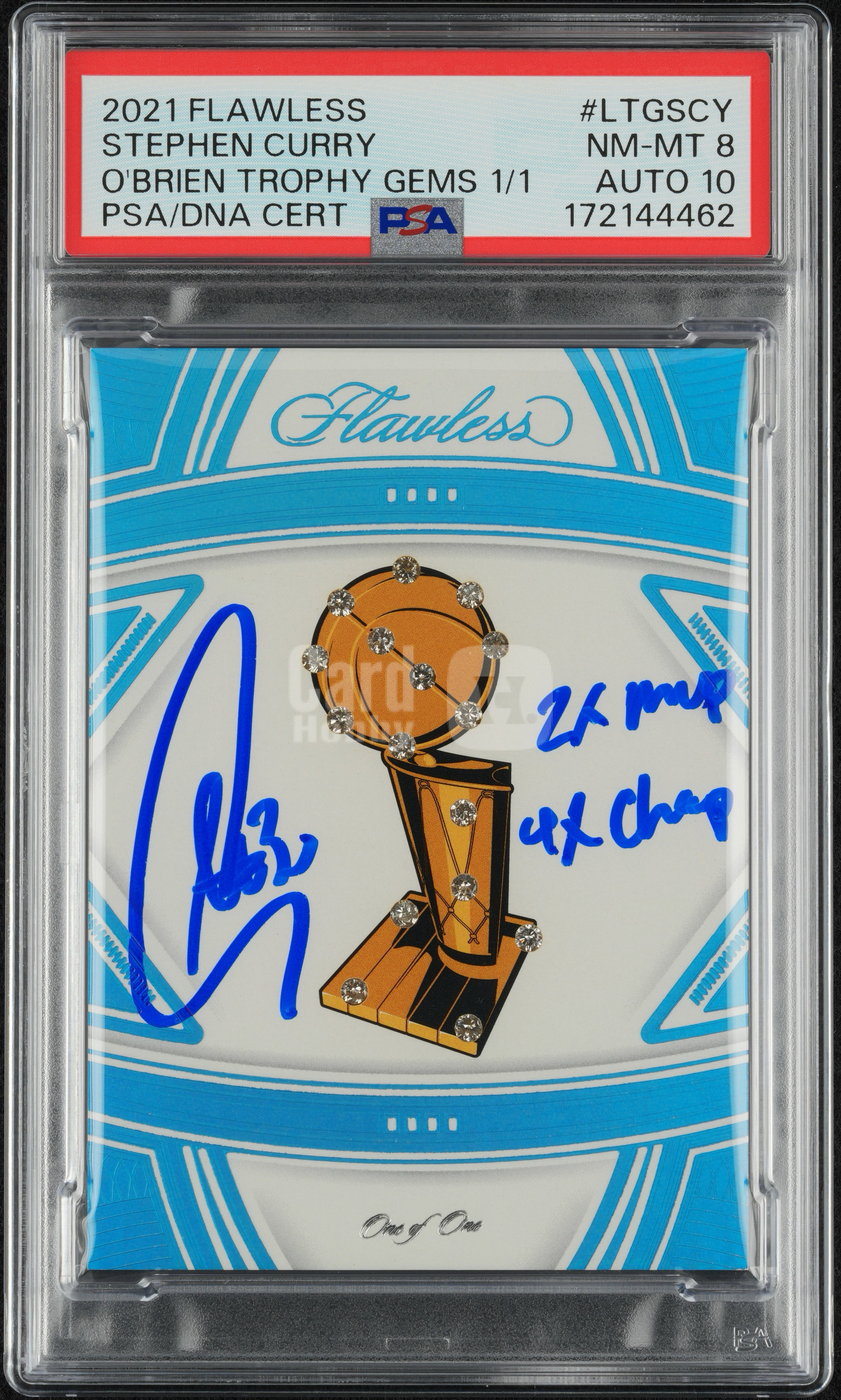 2021 Panini Flawless Stephen Curry 库里，22年第四冠铭文签1/1编，金州勇士，fmvp，22年最值得收藏卡之一，冠军年总冠军钻石蓝，ofo，one of one