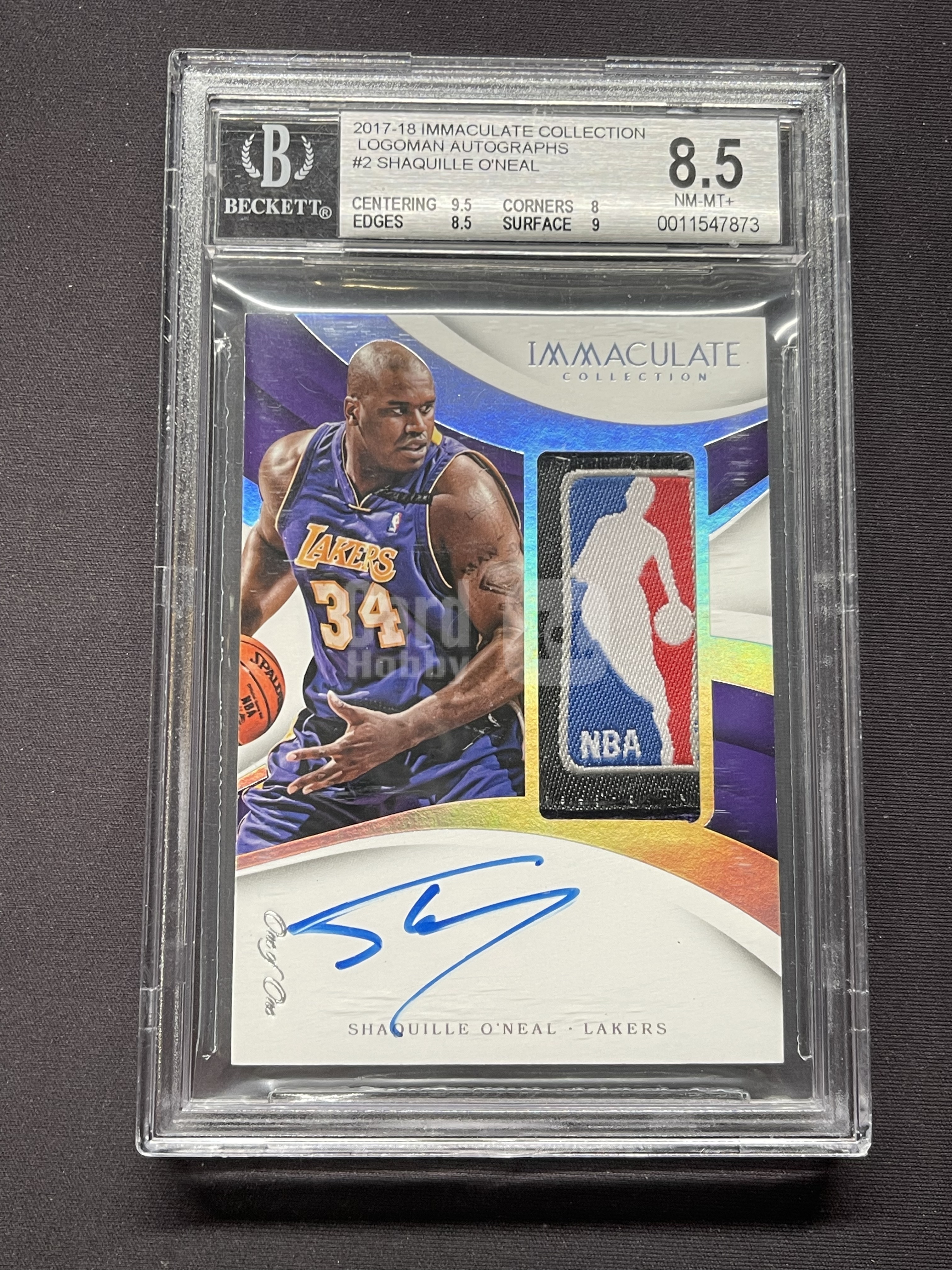 2017-18 Panini Immaculate Shaquille O'Neal 湖人 奥尼尔 大鲨鱼 TAG LOGOMAN 签字卡签 LA 1/1编 白金闪 BGS8.5墨迹9「老夫子」777
