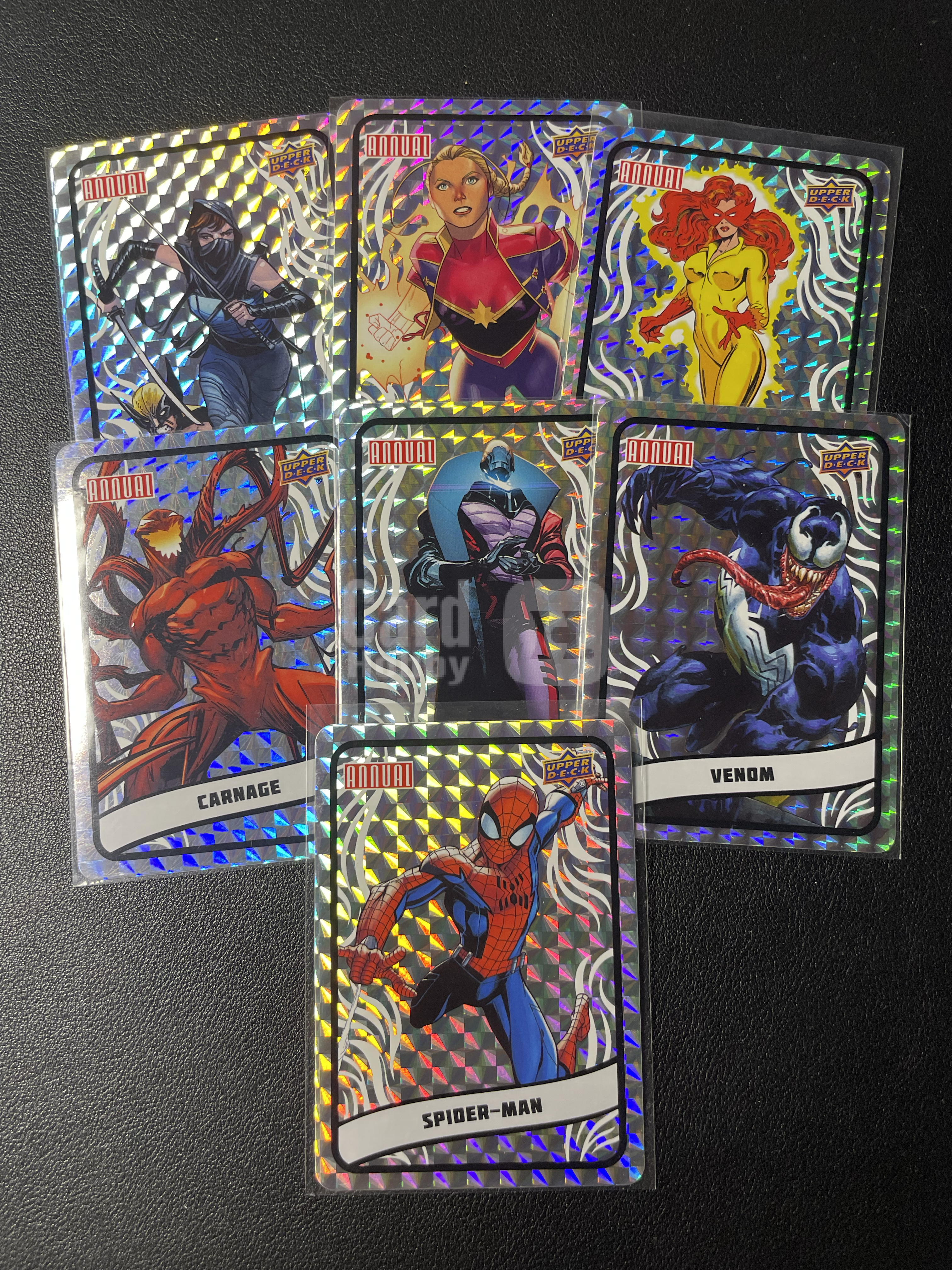 2025 Upper Deck Marvel (MCU) 漫威漫画宇宙年鉴 蜘蛛侠 毒液 屠杀等 闪贴贴纸7张打包序号如图 2021-22 UD 漫威漫画宇宙年度Annual 年鉴系列