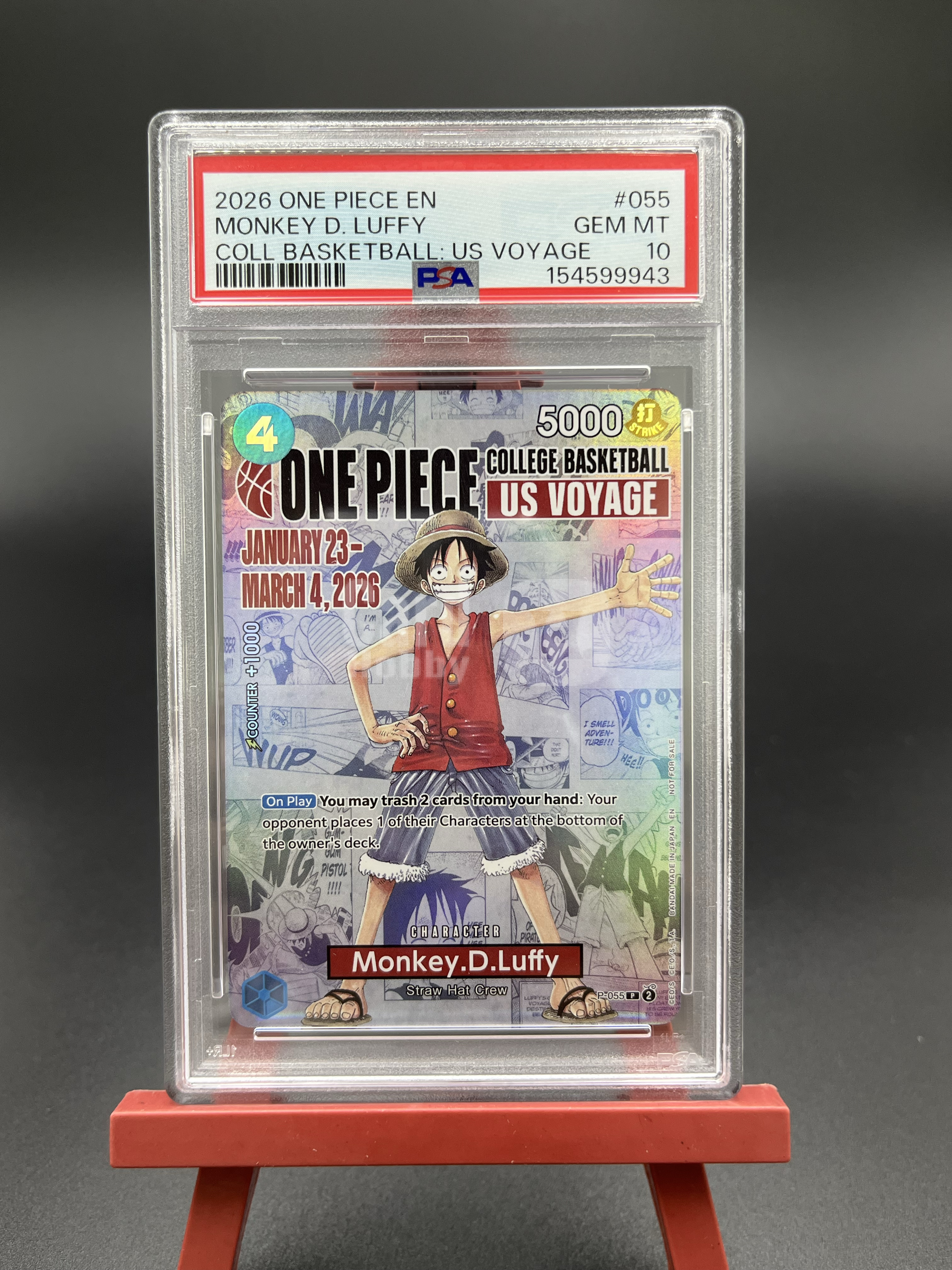 2026 ONE PIECE TCG OPCG 航海王 海贼王 美版 en P-055 P 蒙奇·D·路飞 美国大学篮球联名 大学路飞 特典卡 闪卡 PSA10分评级卡 满分卡品 A812