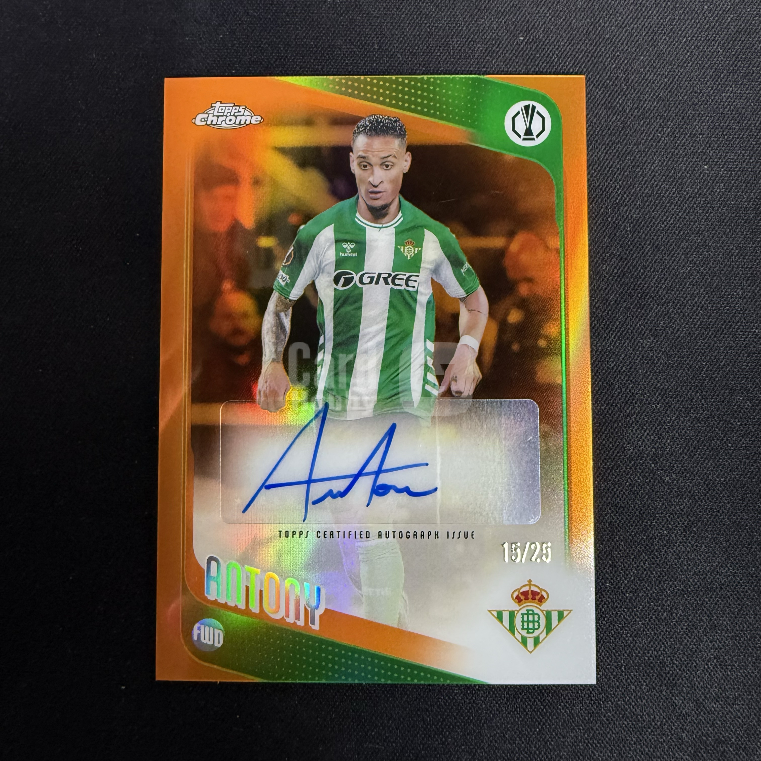 2025-26 Topps Chrome Antony 【SC拍卖】tc 安东尼 皇家贝蒂斯 15/25编 橙折 签字 瑕疵如图收藏必备(小骆)