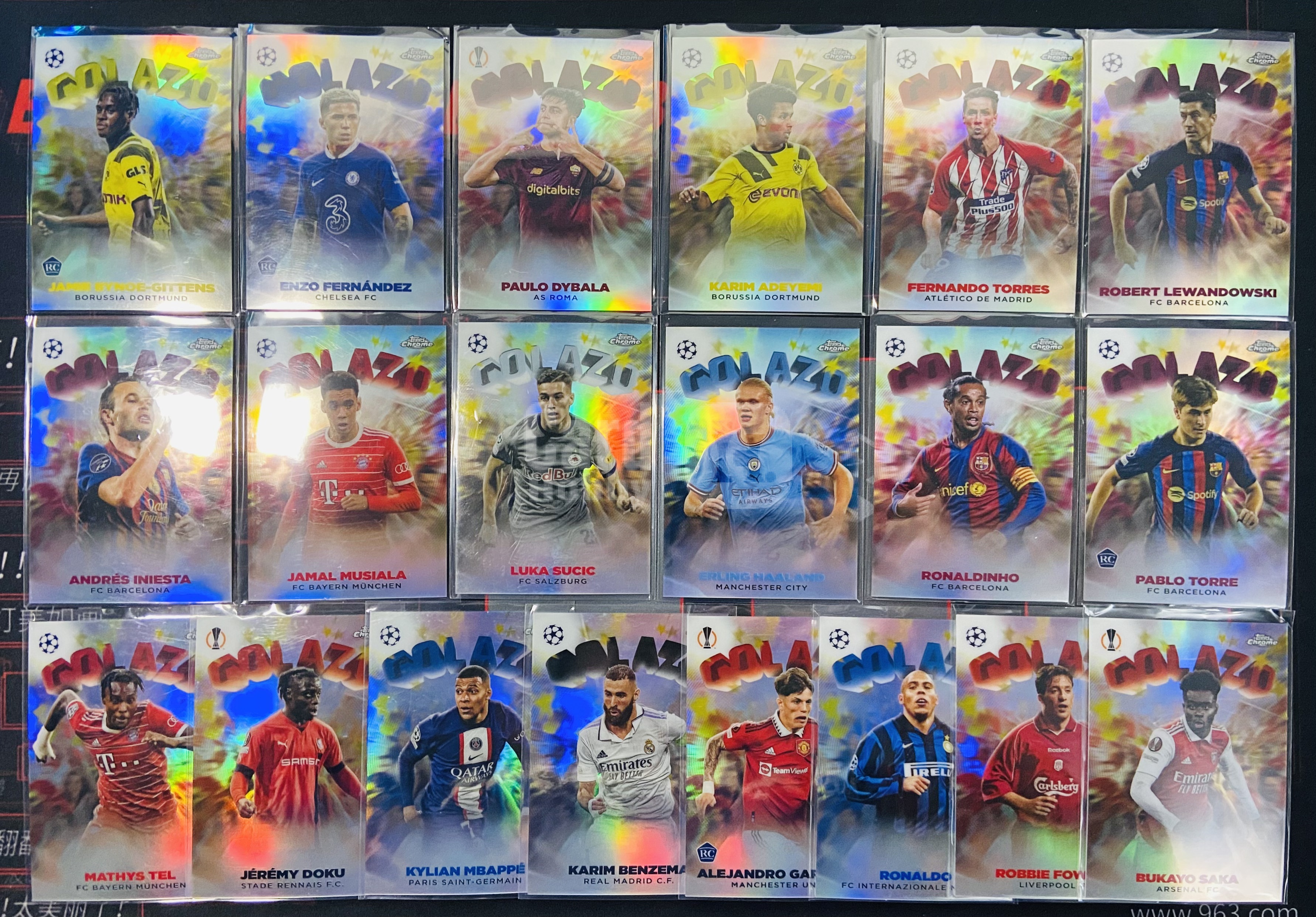 2023 Topps Chrome Ronaldo 欧冠 全套 20张 GOLAZO特卡 罗纳尔多 姆巴佩 哈兰德 罗纳尔迪尼奥 莱万 伊涅斯塔 新秀加纳乔 恩佐等 银折 折射 打包 万卡-双双